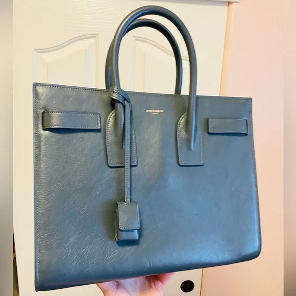 EUC YSL Saint Laurent Sac de Jour Blue/Gray Leather Bag - Picture 1 of 17